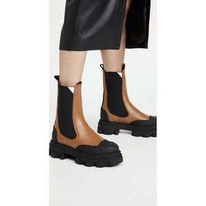 GANNI Chelsea Chunky Ankle Leather Bootie